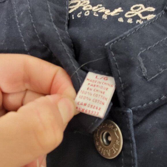 Point Zero | Navy Blue Cotton Casual Button Down Jacket Mock Collar Size Large - Picture 6 of 8